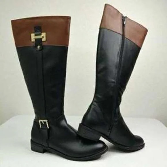 NWOT Black & Brown like riding boots Sz 5 M. Deeply discounted.Low Heel - Picture 7 of 10